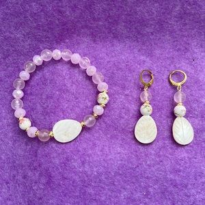 Handmade Pink Shell Bracelet with Earrings